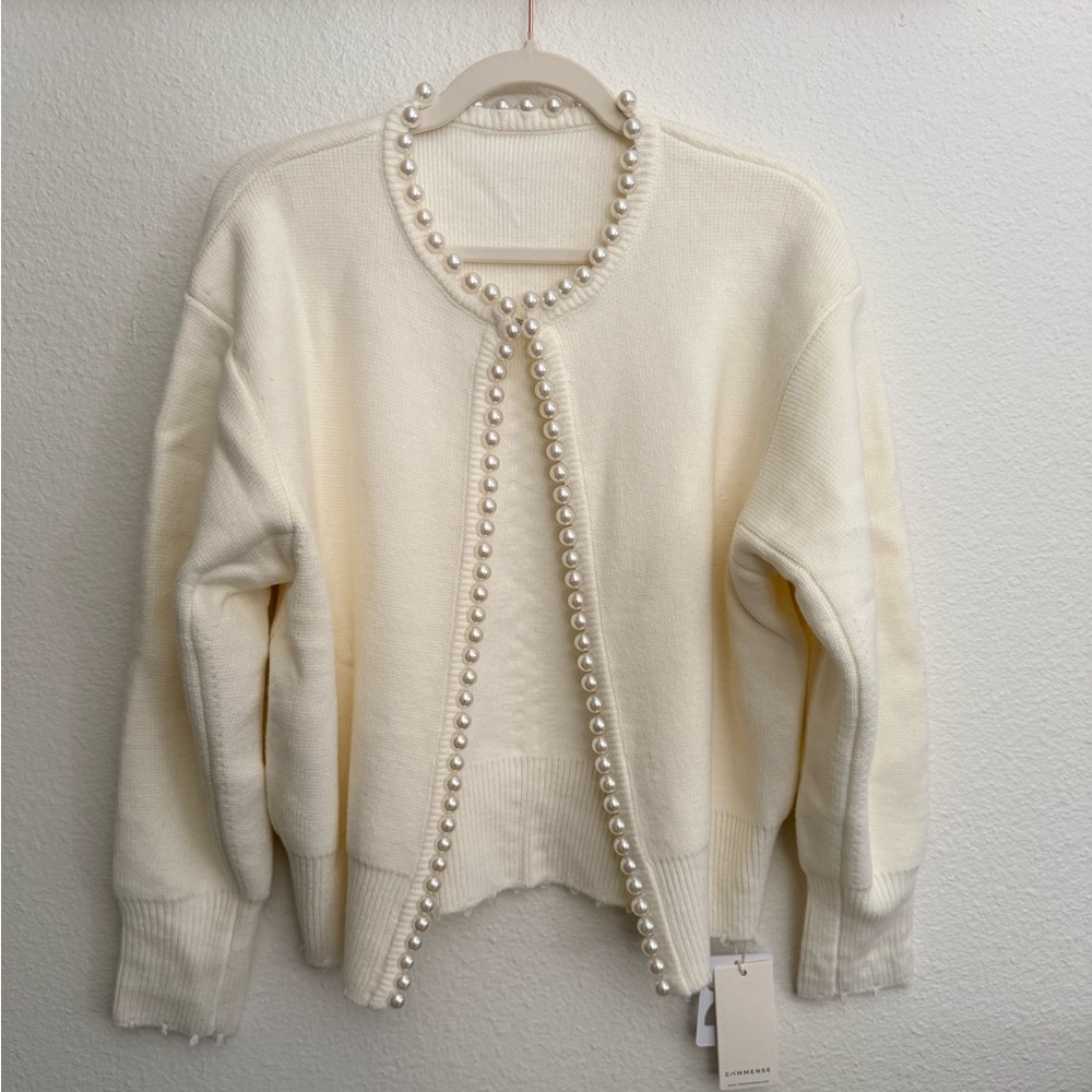 NTW- Commense Cardigan in Ivory with Pearl Detail- Size Small